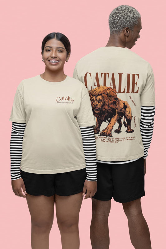 Catalie Klassisches beiges T-Shirt für Damen & Herren
